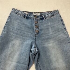 Tribal Jeans Audrey Mid-Rise Wide Leg Crop Light Wash Button Fly Raw Hem Jeans